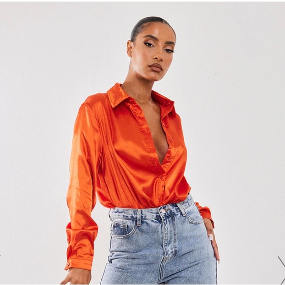 PrettyLittleThing Satin Button Down Shirt - M - Picture 4 of 5